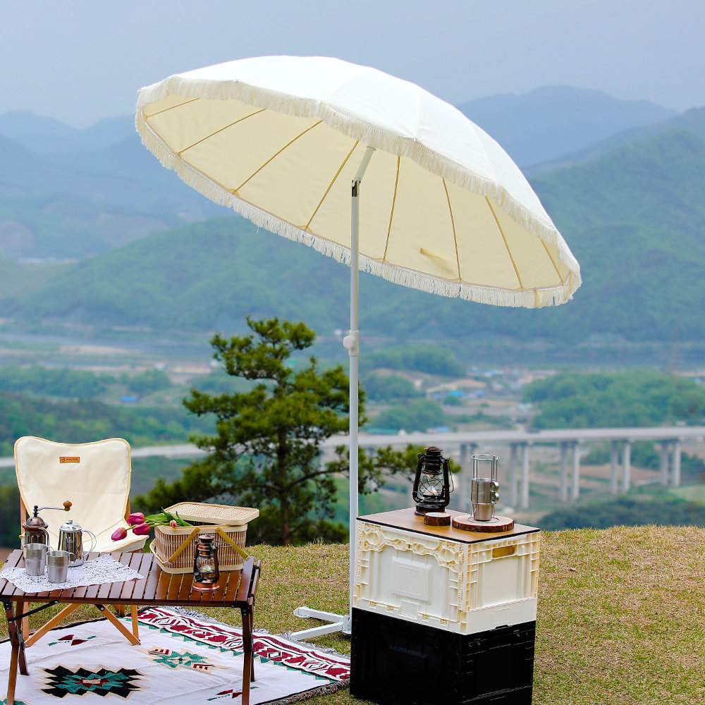 1m * 16 costelas borlas de guarda-chuva de jardim branco com base de vendas quentes no mercado da Coreia