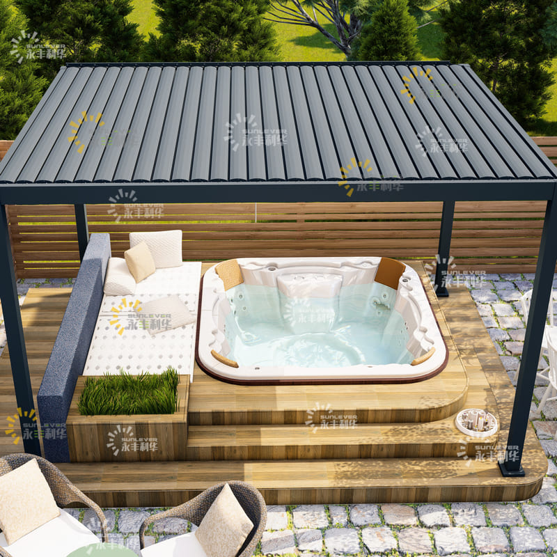 Sistema de toldos de techo de persiana de patio manual que se puede abrir