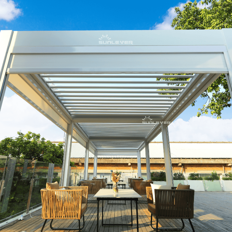 Garden Waterproof Louvered Pergola With Roof 6x6