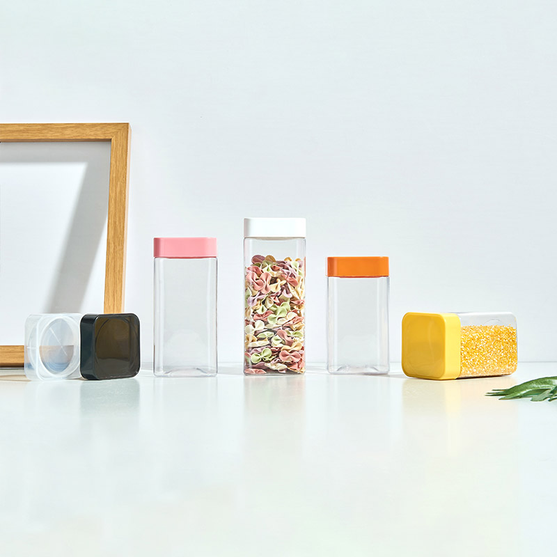 Square Plastic Food Grade PET Jars With Lids