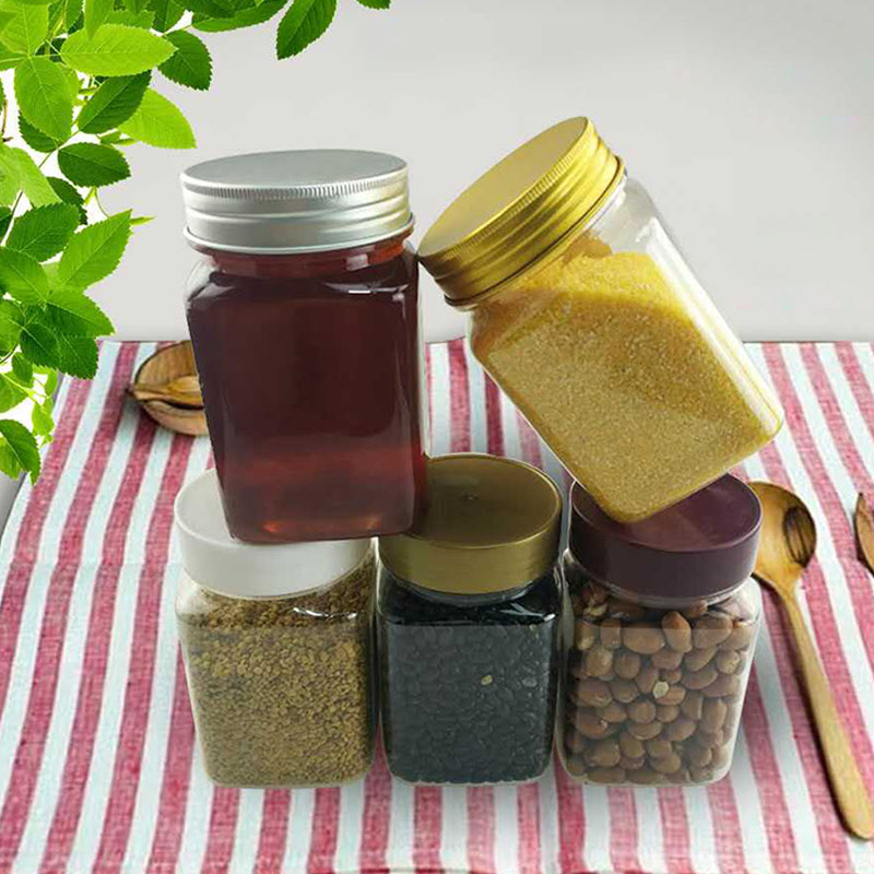 Square Plastic Food Jars For Honey And Jam