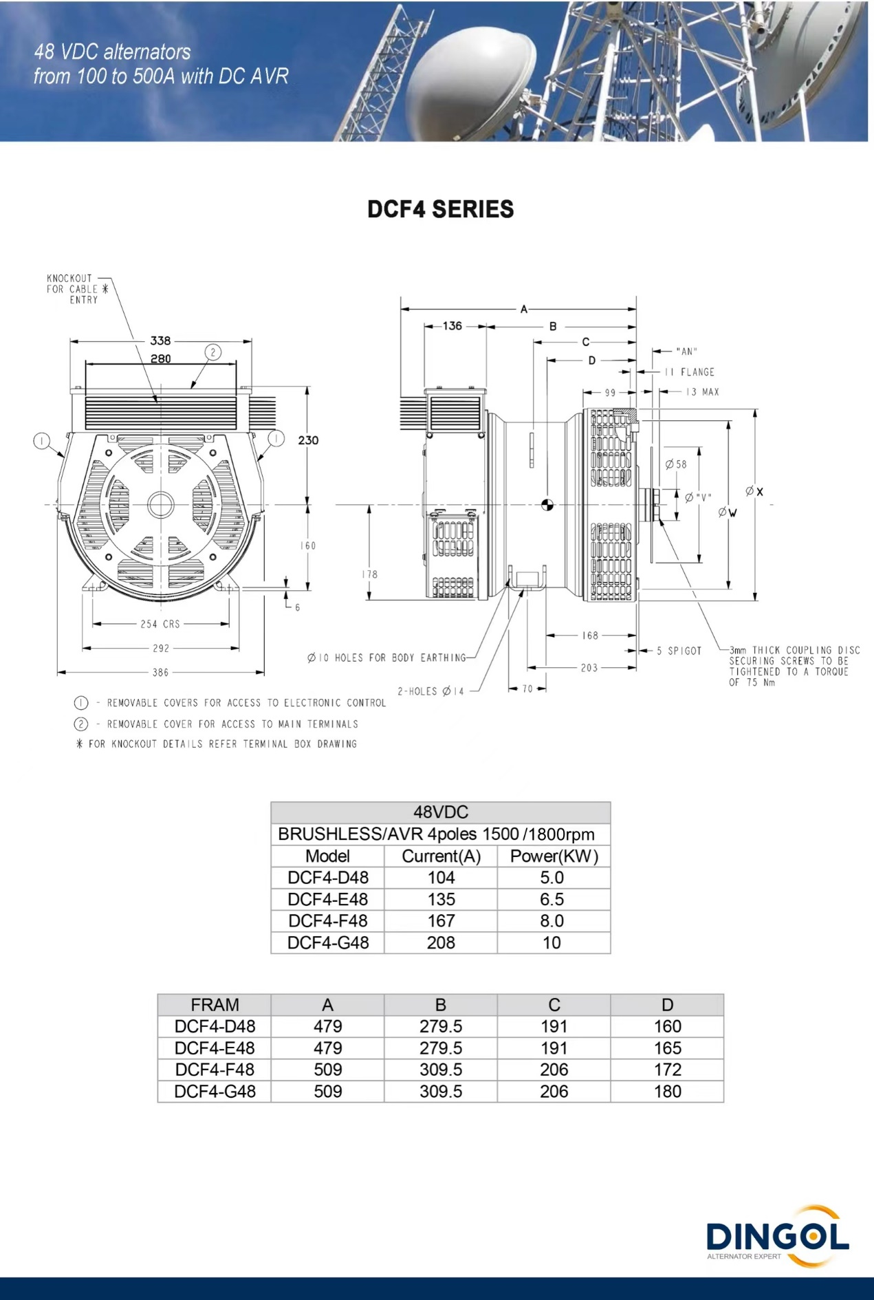 DC alternator for LED light tower