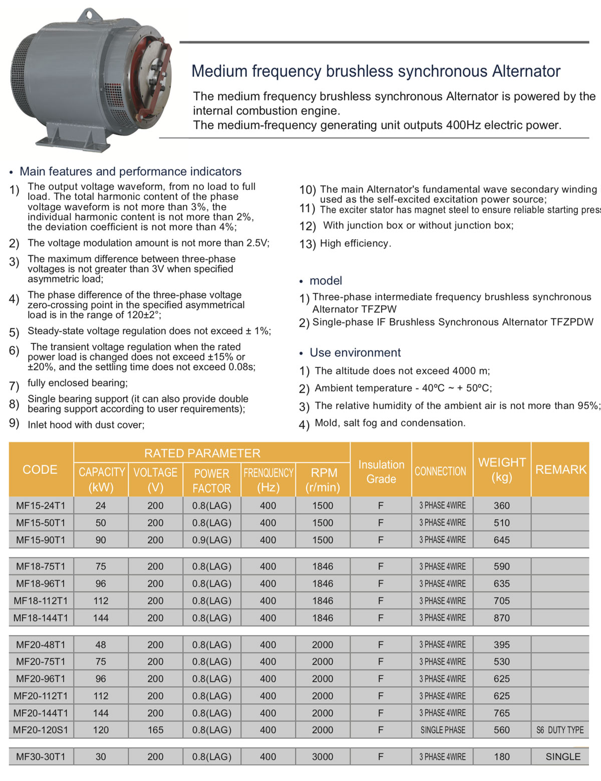 Medium frequency synchronous alternator