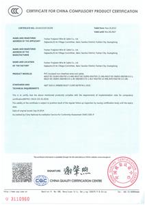 Certificat CCC pour fils et câbles non gainés isolés en PVC BV/RV/BLV
