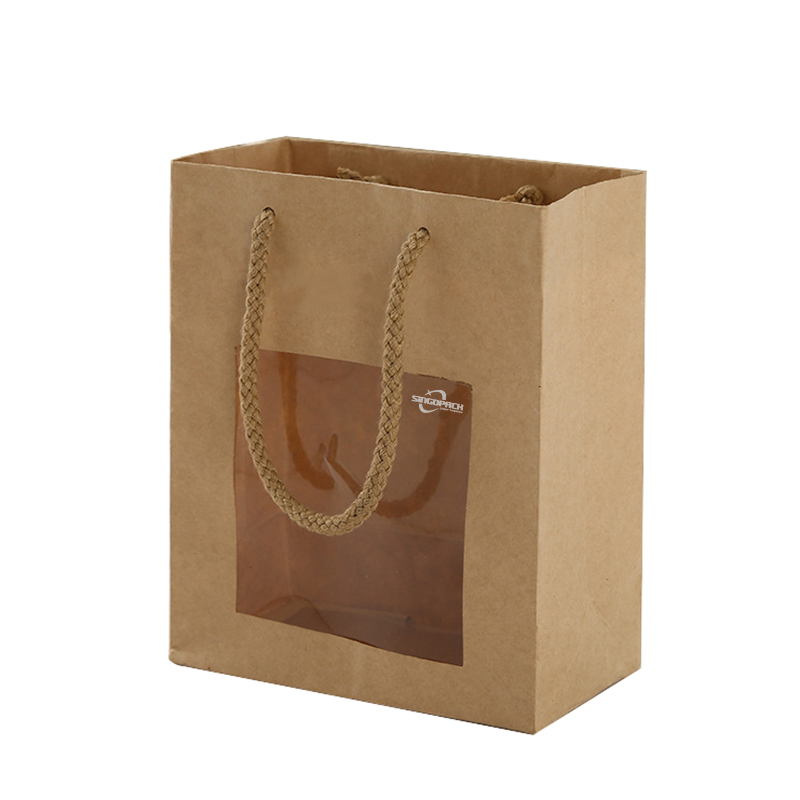 Brown Kraft Paper Gift Bags With Clear Window