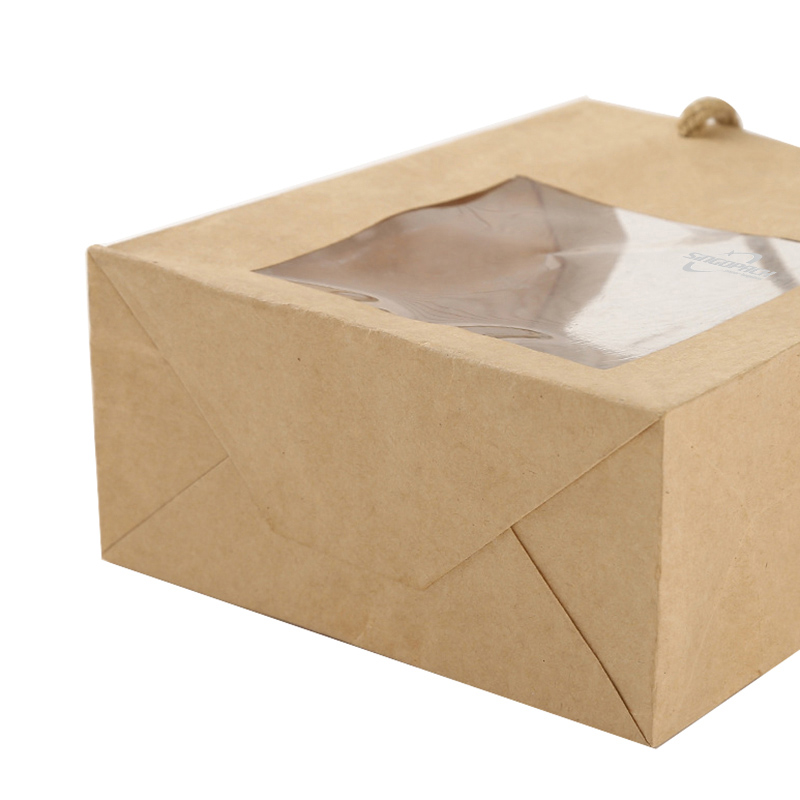 Brown Kraft Paper Gift Boxes with Handle & Clear Window Tea Packaging