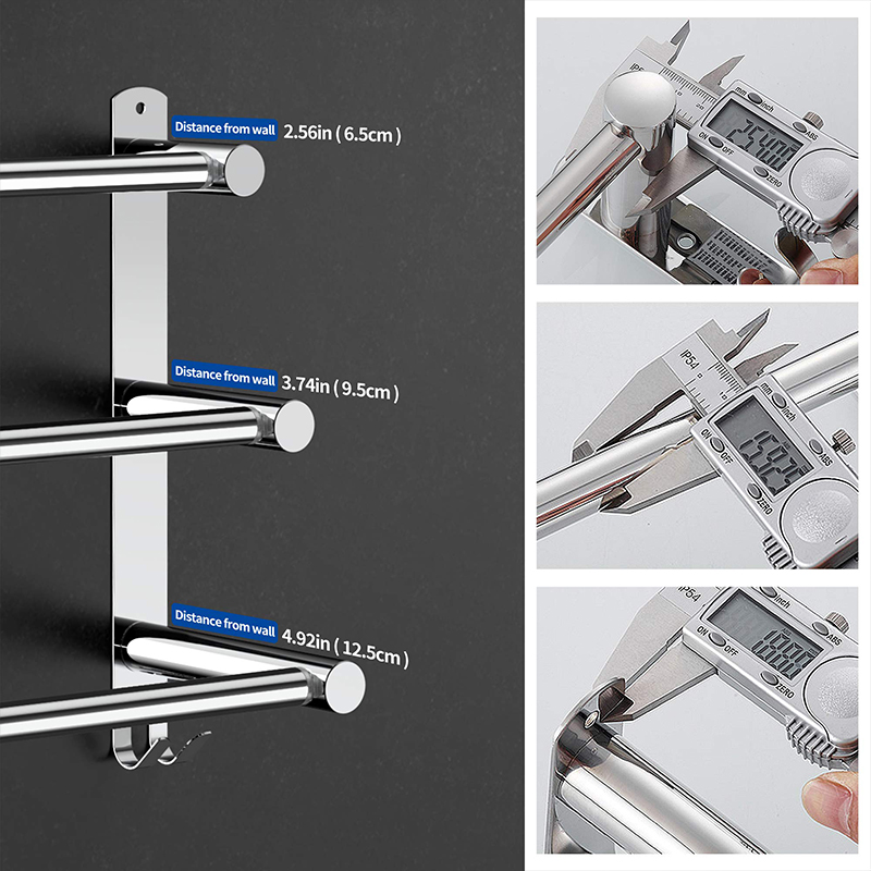 Extendable Bathroom Towel Rack 304 Stainless Steel Wall Mount (Three Bars)