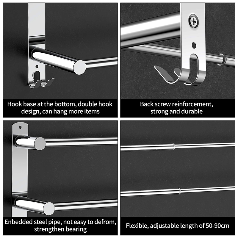 Extendable Bathroom Towel Rack 304 Stainless Steel Wall Mount (Three Bars)