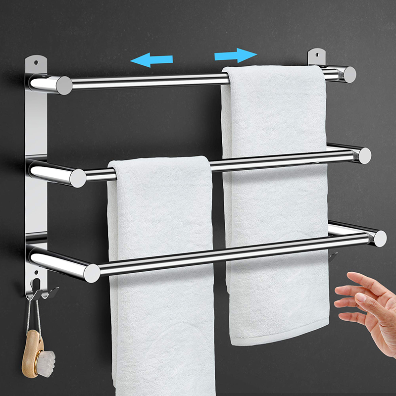 Extendable Bathroom Towel Rack 304 Stainless Steel Wall Mount (Three Bars)