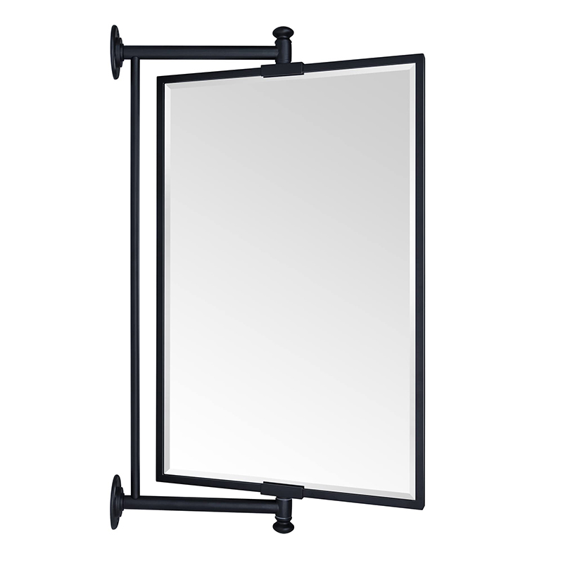 Black bevel rectangular pivot tilts mirror