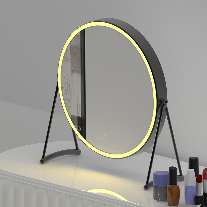 Round LED makeup mirror with baseRound LED makeup mirror with base