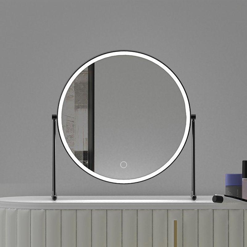 Round LED makeup mirror with baseRound LED makeup mirror with base