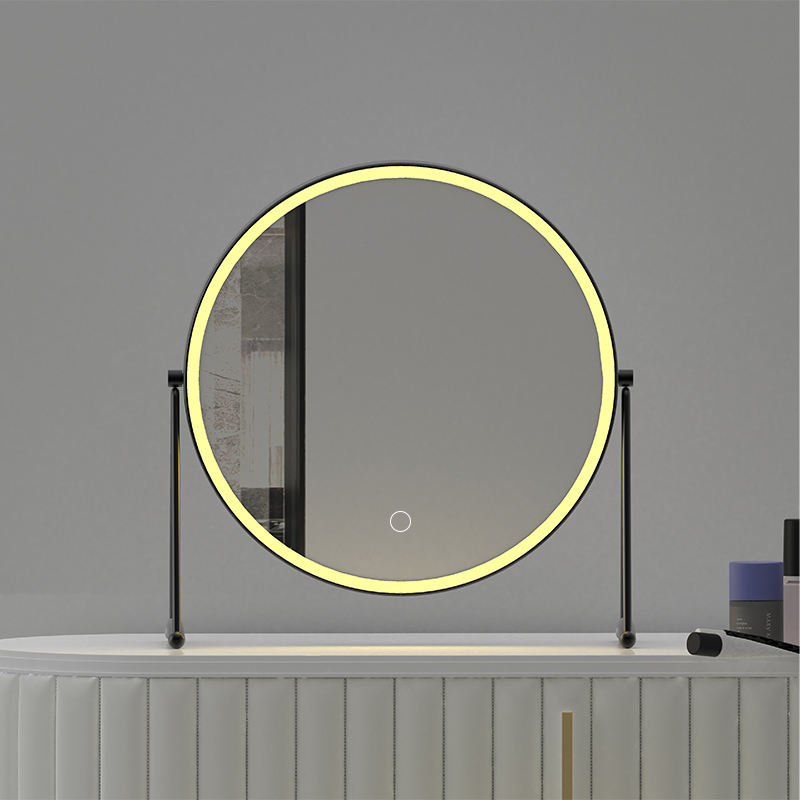 Round LED makeup mirror with baseRound LED makeup mirror with base