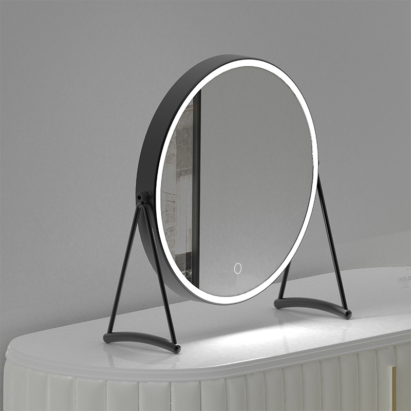 Round LED makeup mirror with baseRound LED makeup mirror with base