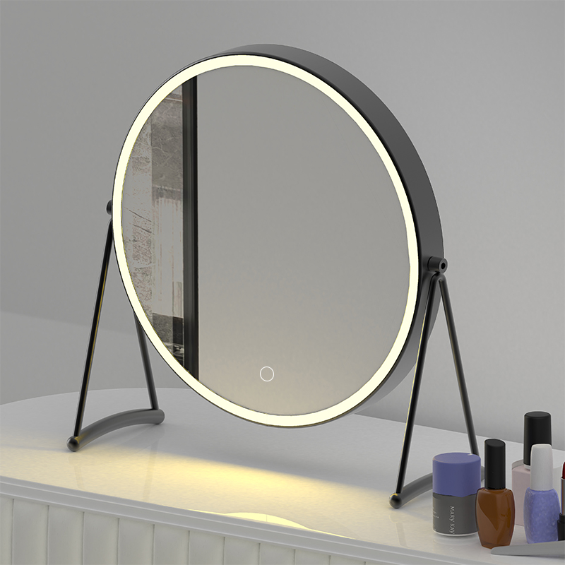 Round LED makeup mirror with baseRound LED makeup mirror with base