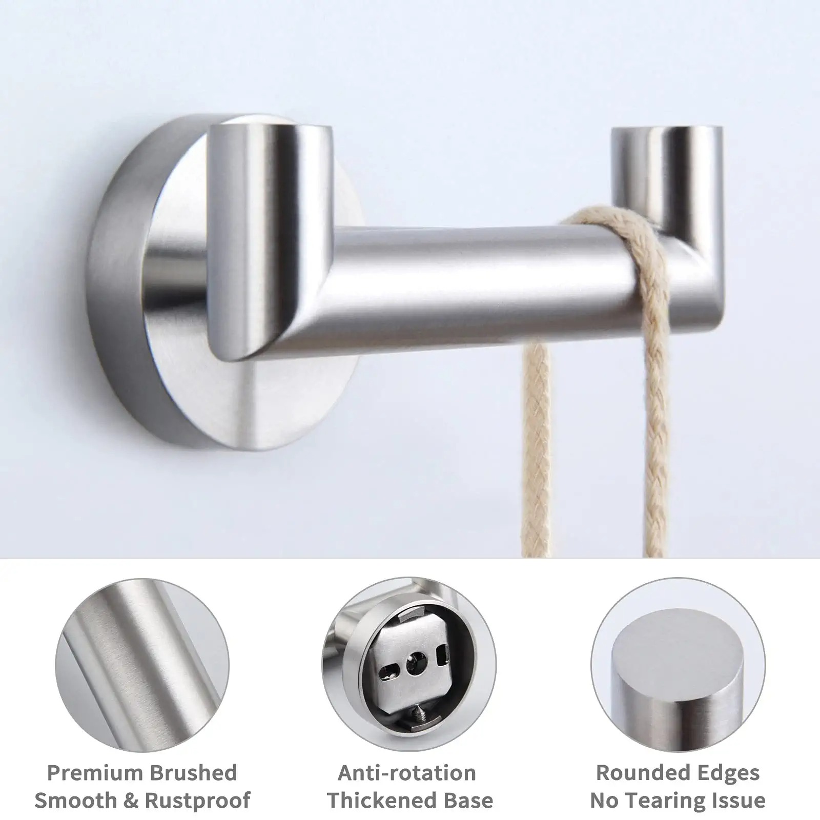 Double towel hook stainless steel brushed