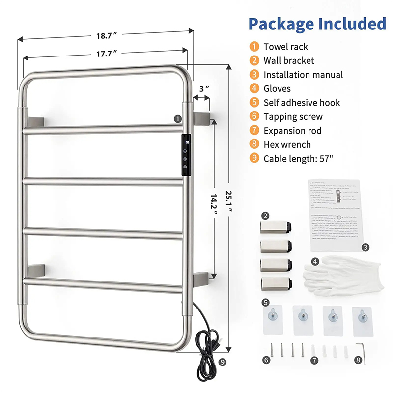 Stainless Steel Heated Towel Rack with Timer