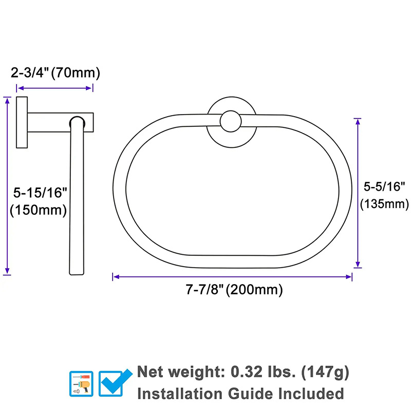 Stainless Steel Simple Oval Towel Ring