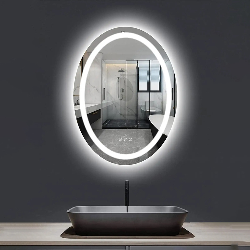 24x32 oval bathroom mirror with front and rear lighting