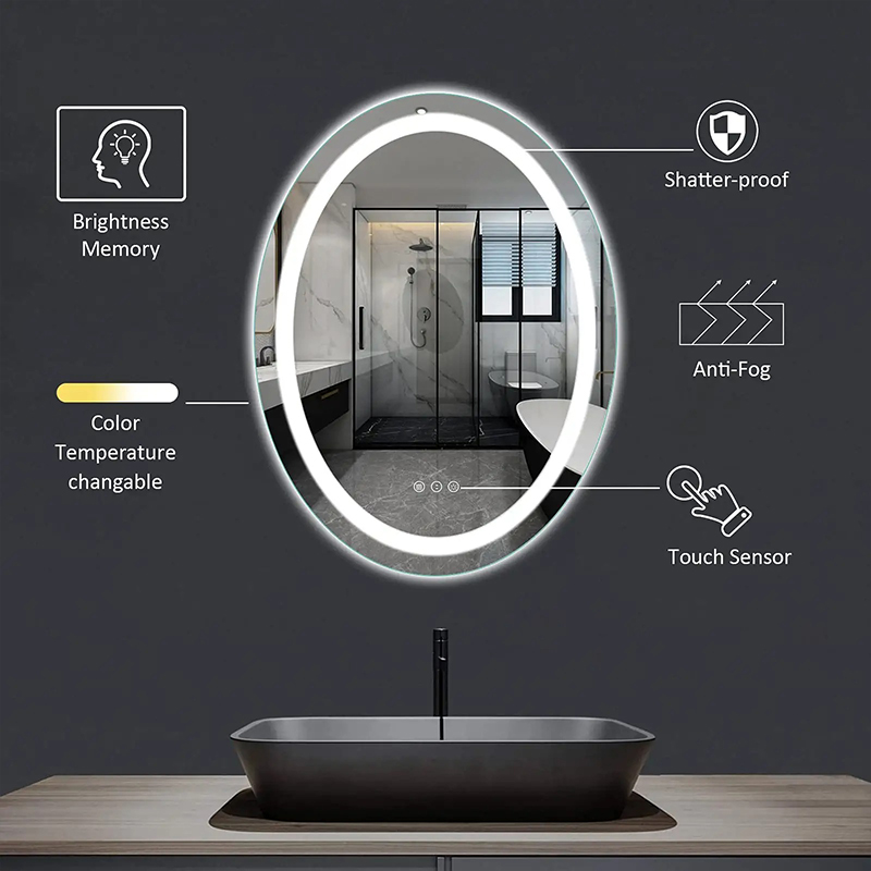 24x32 oval bathroom mirror with front and rear lighting