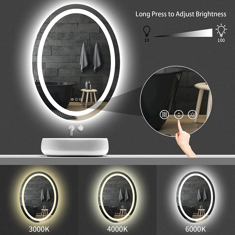 24x32 oval bathroom mirror with front and rear lighting