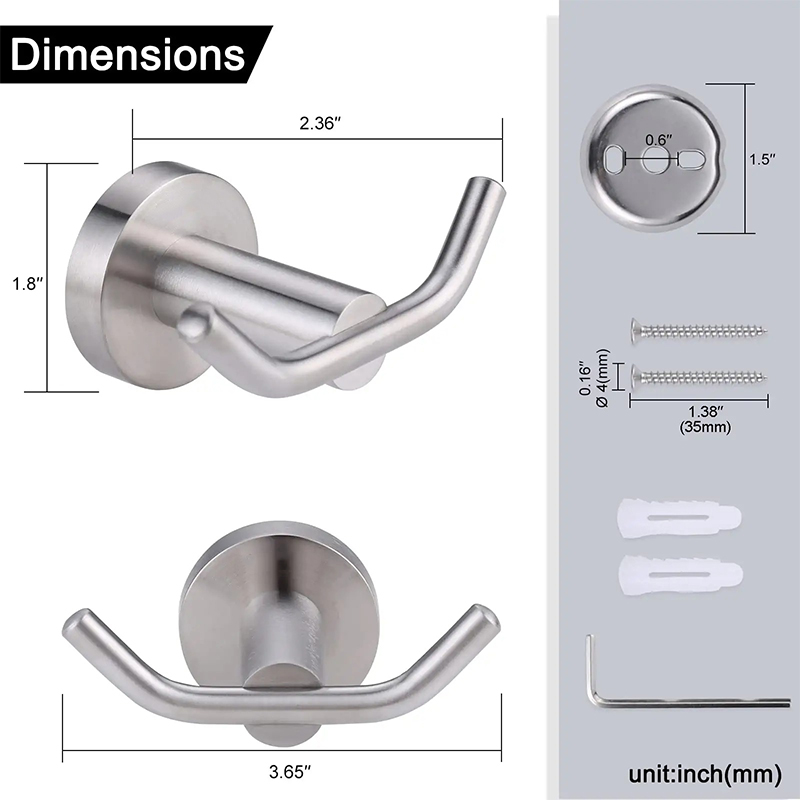 Towel Hook, Double Robe Hook Brushed Nickel