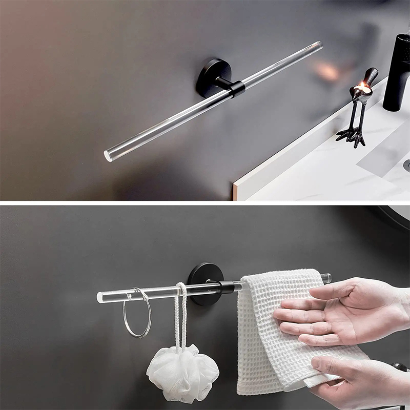 Bath towel rod matte black base + glass rod