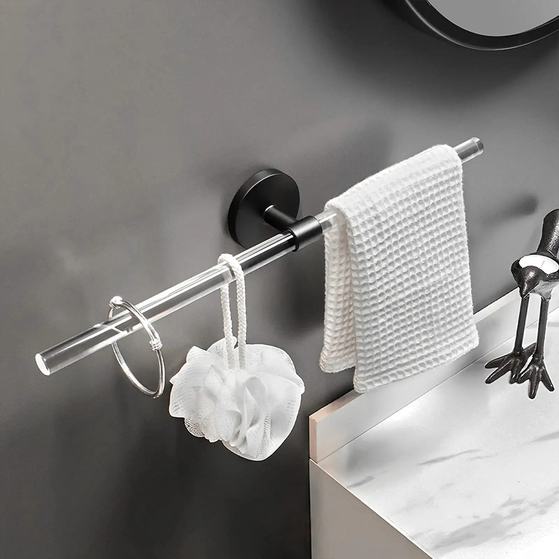 Bath towel rod matte black base + glass rod