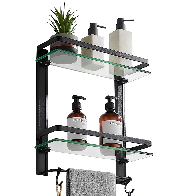 Tempered glass bathroom rack with towel rail