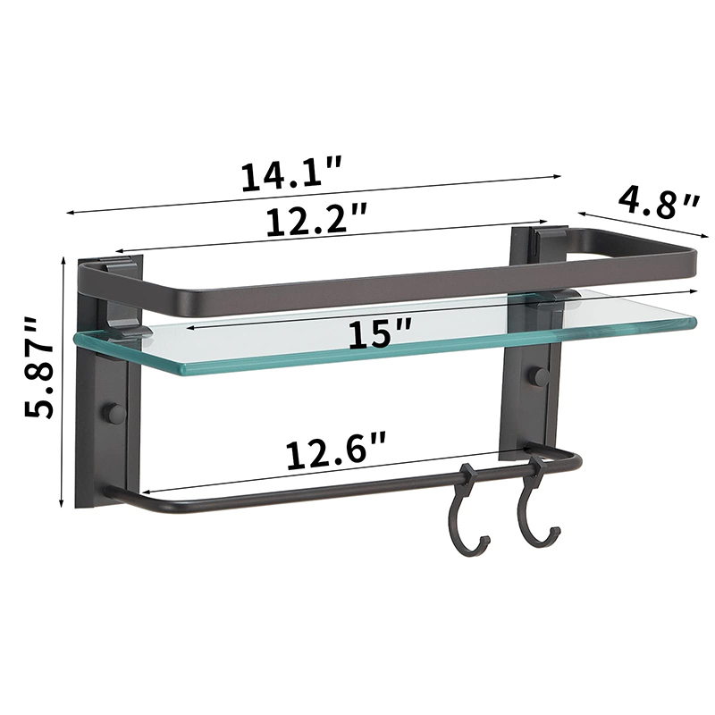 Tempered glass bathroom rack with towel rail