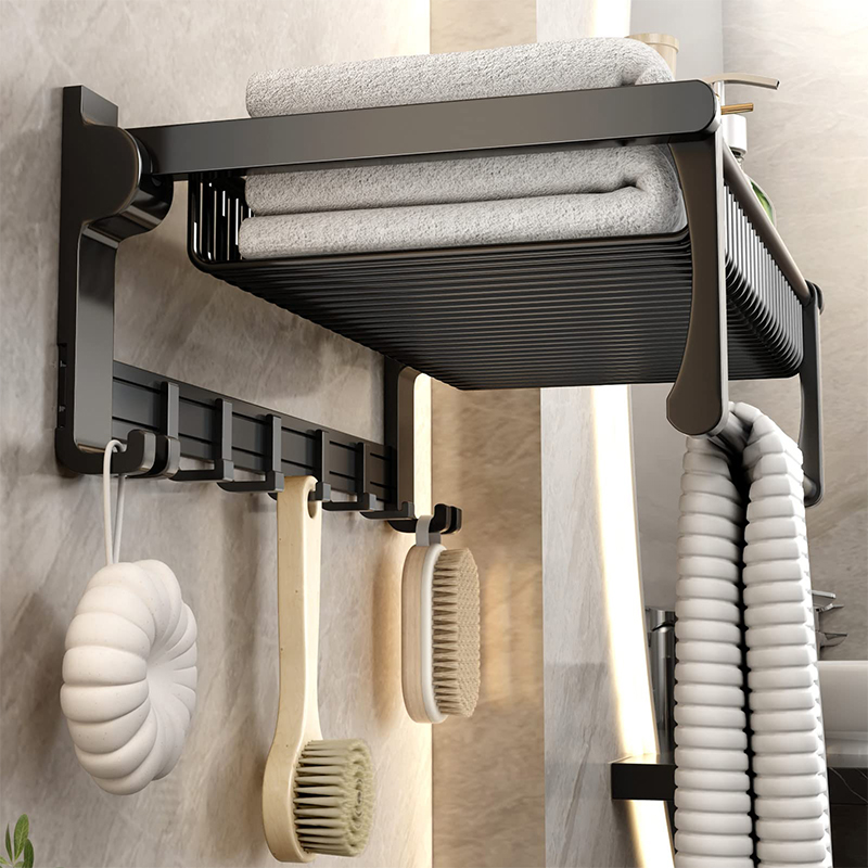 Bathroom towel rack 24 inch with 7 hooks foldable