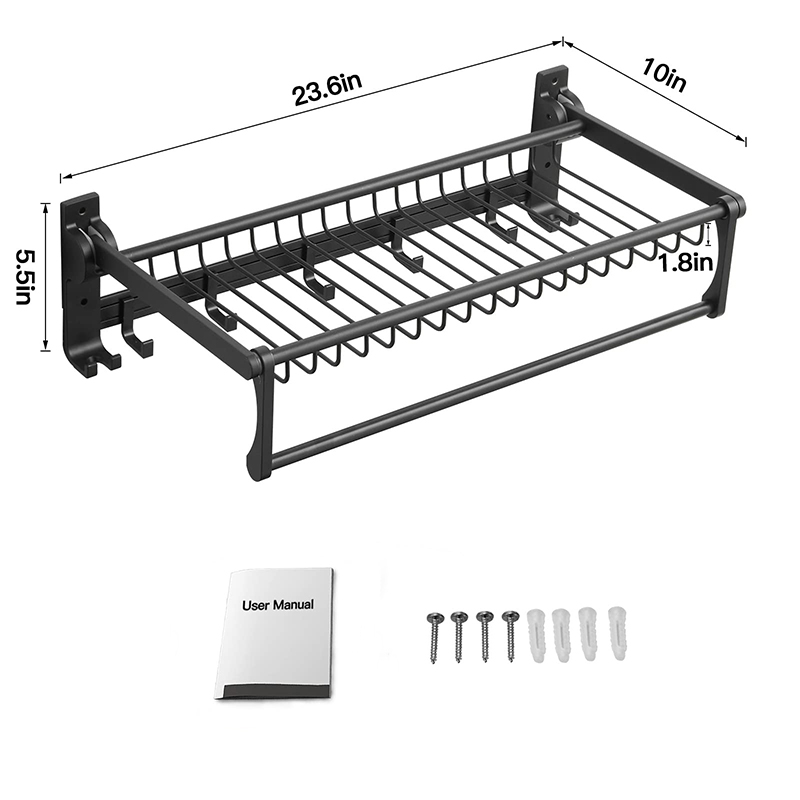 Bathroom towel rack 24 inch with 7 hooks foldable