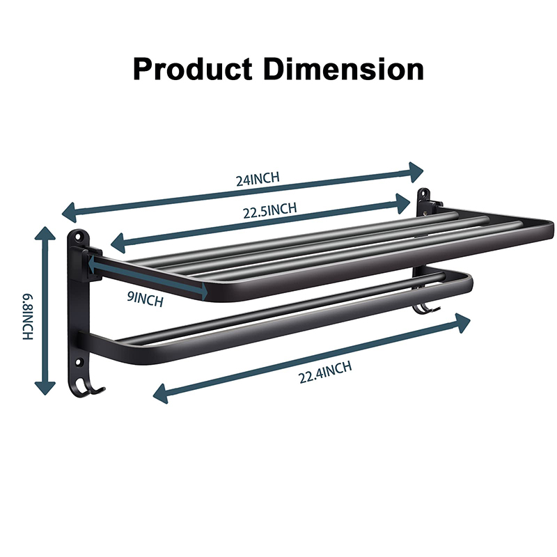 Bathroom towel rack 24 inch, towel bar double shelf