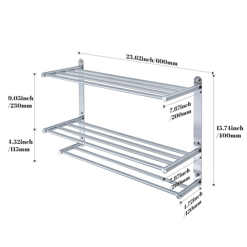 24 inch 3 layer 304 stainless steel towel rack