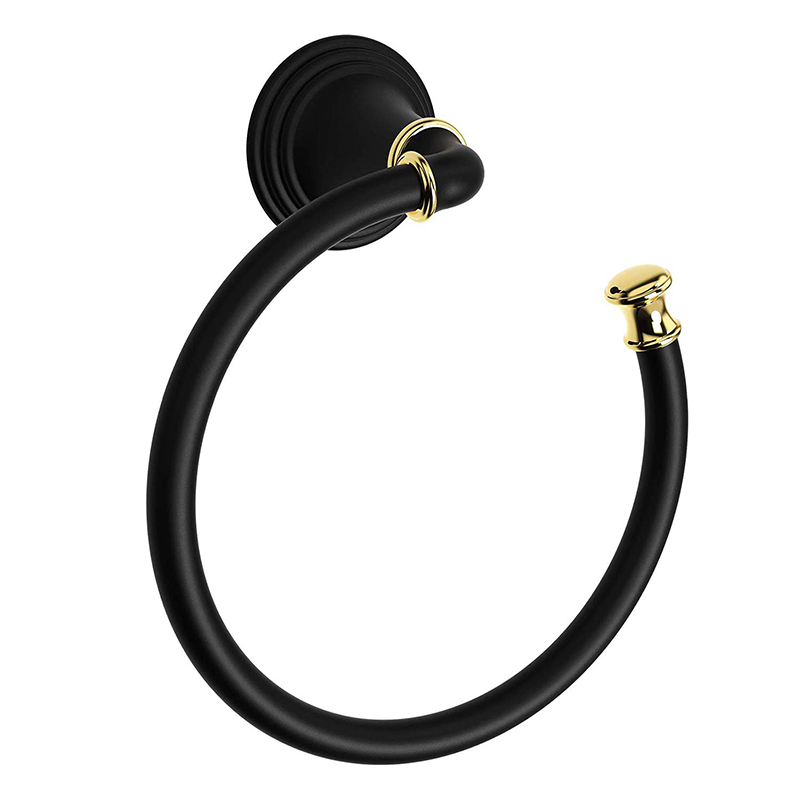 Black gold hand towel ring Bathroom round towel rack