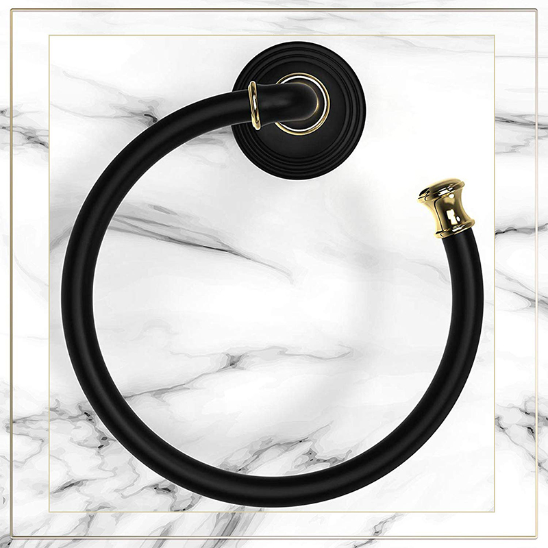 Black gold hand towel ring Bathroom round towel rack