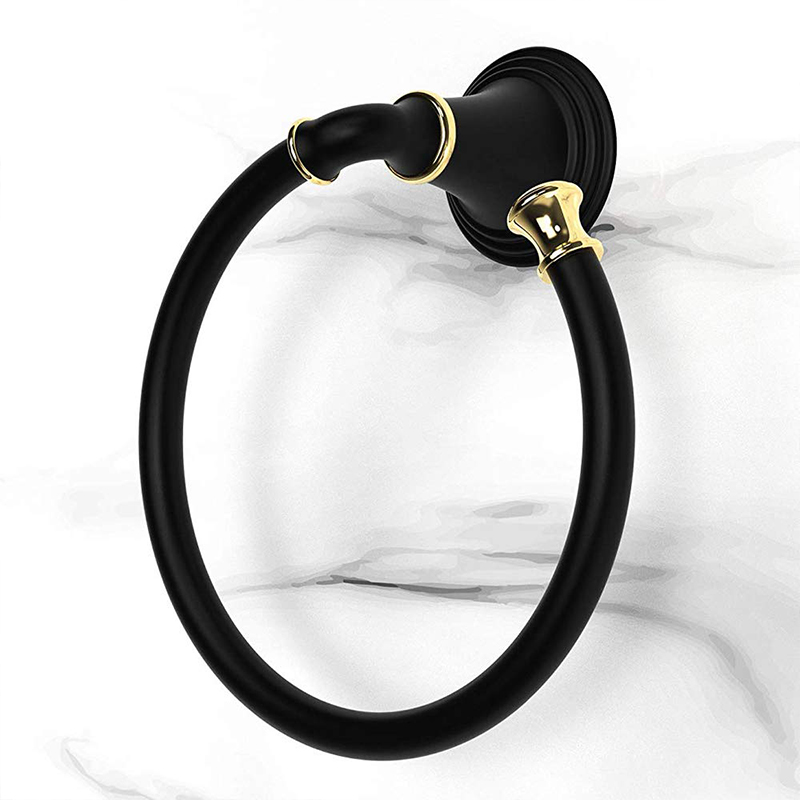 Black gold hand towel ring Bathroom round towel rack