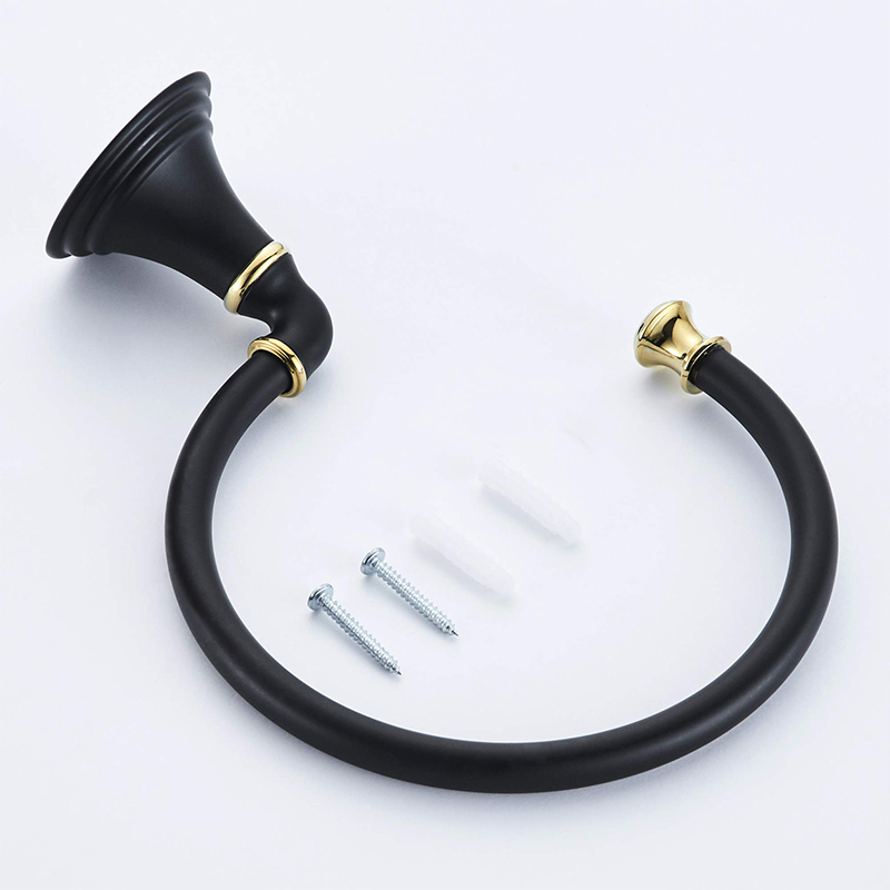 Black gold hand towel ring Bathroom round towel rack