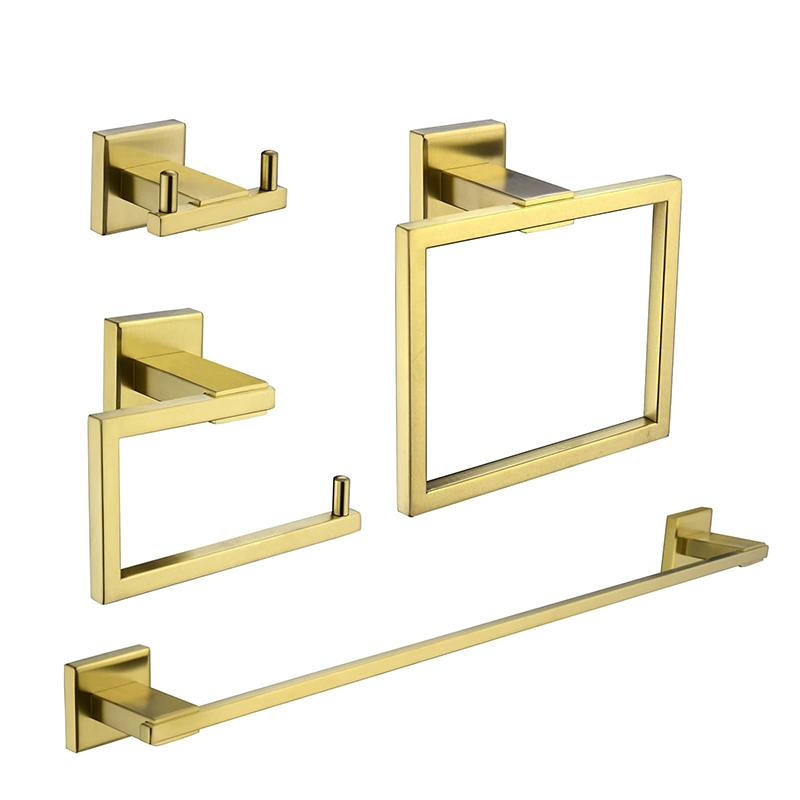 Brushed gold bathroom towel ring set