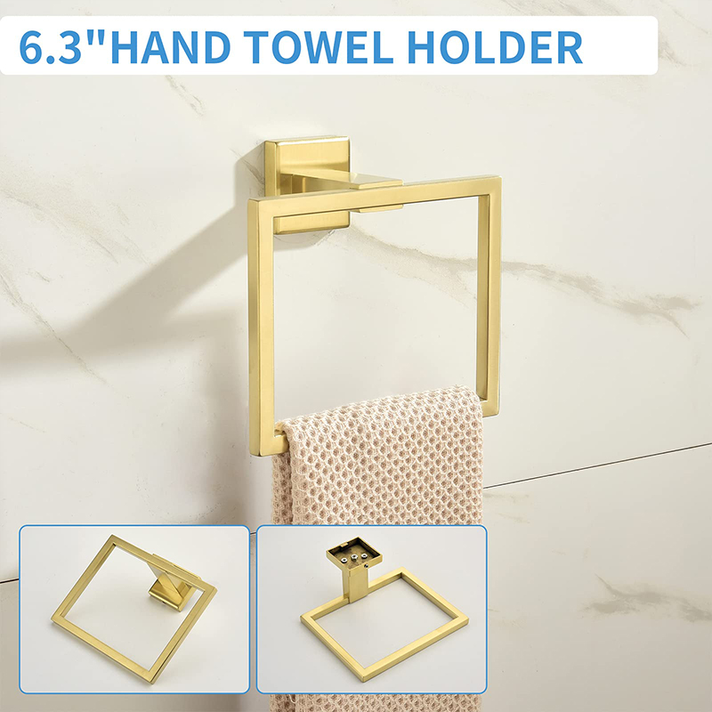 Brushed gold bathroom towel ring set