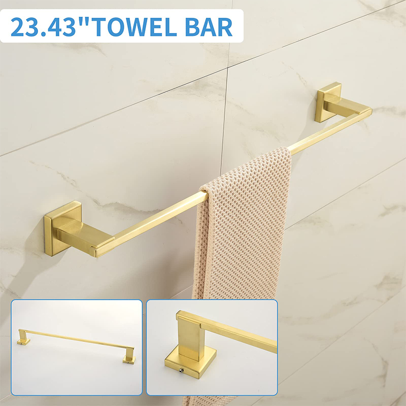 Brushed gold bathroom towel ring set