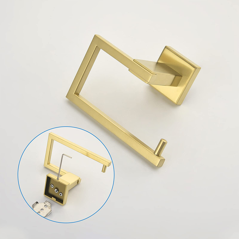 Brushed gold bathroom towel ring set