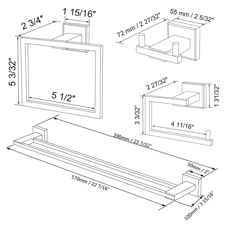 Double towel bar hardware set