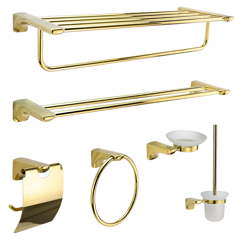 6 pieces yellow stainless steel bathroom hardware set