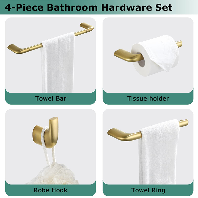 4-piece bathroom accessory set, wall-mounted 17-inch towel bar