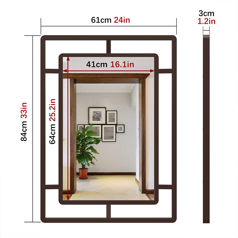 Rectangular stainless steel metal wall-mounted mirror 33