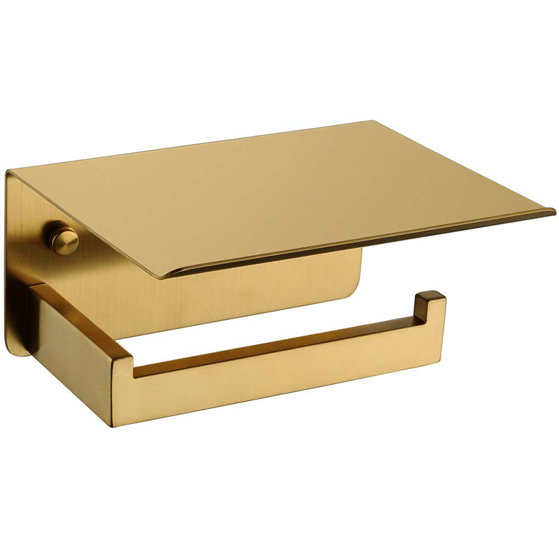 Toilet paper holder with shelf brushed gold