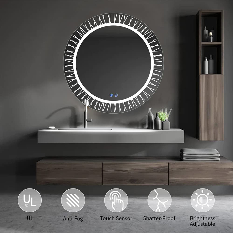 LED bathroom mirror, 24-inch round vanity mirror