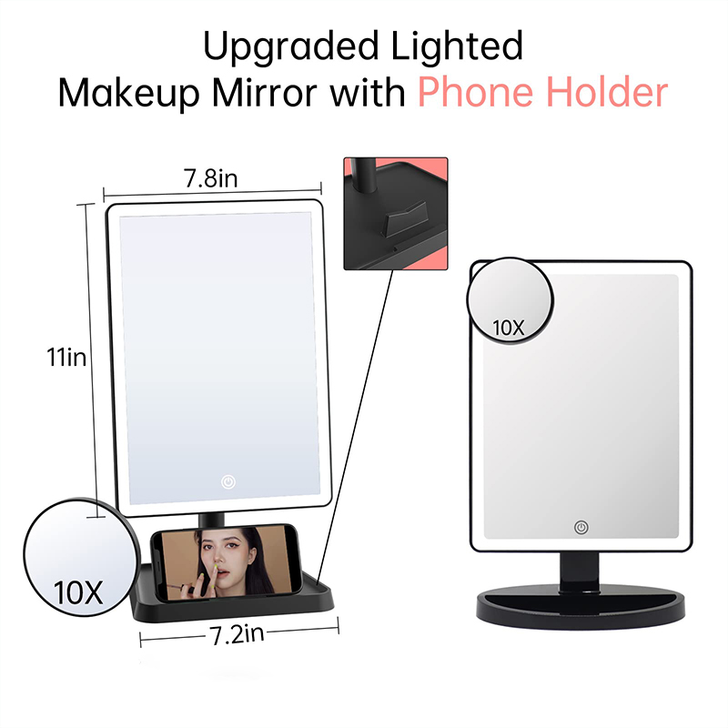 Rechargeable makeup mirror with light, 360° rotation