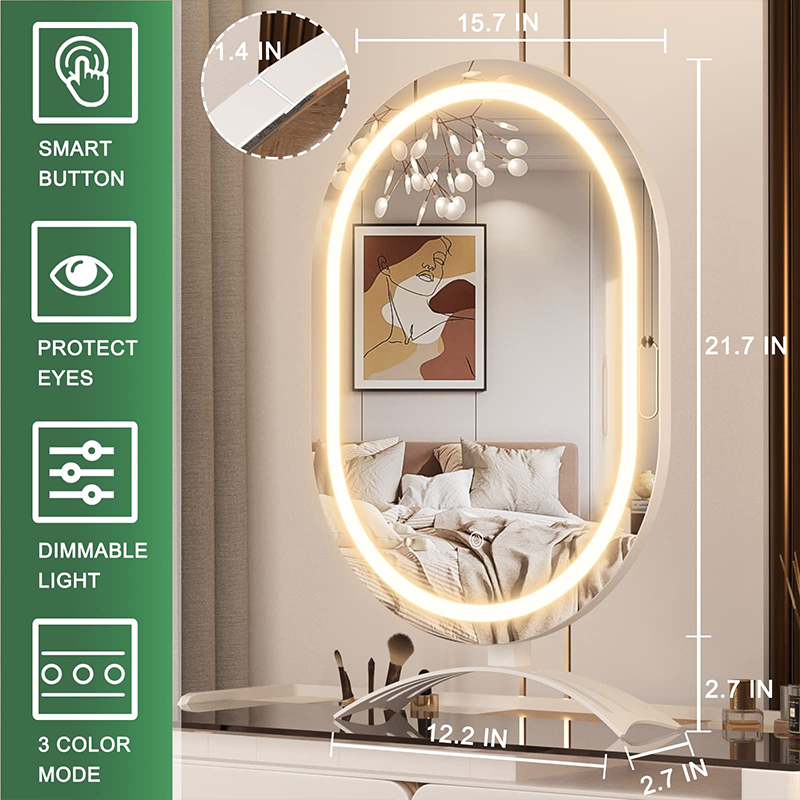 Angle adjustable LED makeup mirror oval mirror